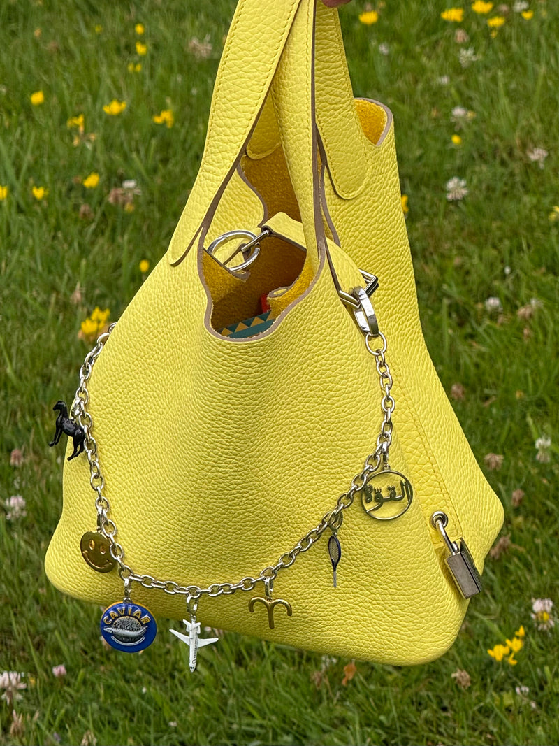 yellow pebbled leather